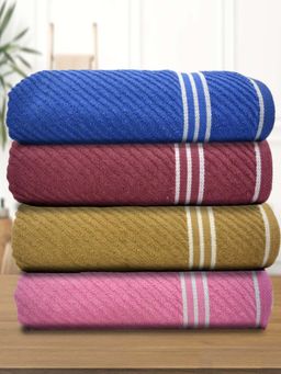 Athom Living - Diagonal Stripe Terry Large Bath Towel Multi-Color (Pack of 4)
