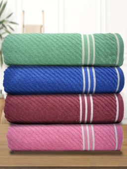 Athom Living - Diagonal Stripe Terry Large Bath Towel Multi-Color (Pack of 4)