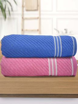 Athom Living - Diagonal Stripe Terry Large Bath Towel Multi-Color (Pack of 2)