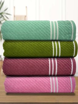 Athom Living - Diagonal Stripe Terry Large Bath Towel Multi-Color (Pack of 4)