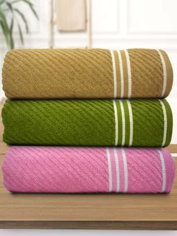 Athom Living - Diagonal Stripe Terry Large Bath Towel Multi-Color (Pack of 3)