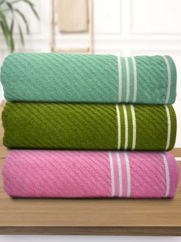 Athom Living - Diagonal Stripe Terry Large Bath Towel Multi-Color (Pack of 3)
