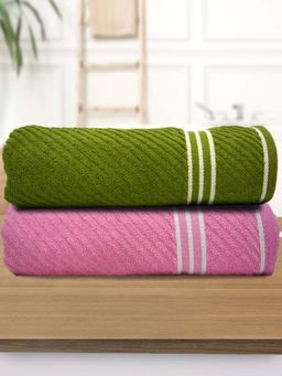Athom Living - Diagonal Stripe Terry Large Bath Towel Multi-Color (Pack of 2)