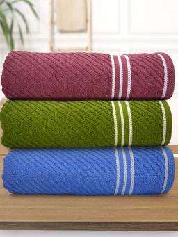 Athom Living - Diagonal Stripe Terry Large Bath Towel Multi-Color (Pack of 3)