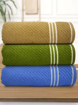 Athom Living - Diagonal Stripe Terry Large Bath Towel Multi-Color (Pack of 3)