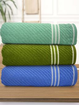 Athom Living - Diagonal Stripe Terry Large Bath Towel Multi-Color (Pack of 3)