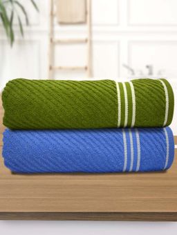 Athom Living - Diagonal Stripe Terry Large Bath Towel Multi-Color (Pack of 2)