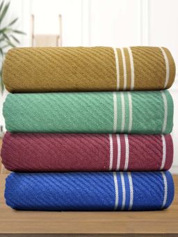 Athom Living - Diagonal Stripe Terry Large Bath Towel Multi-Color (Pack of 4)