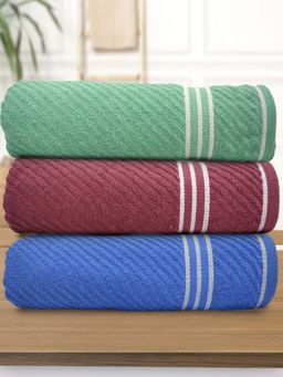 Athom Living - Diagonal Stripe Terry Large Bath Towel Multi-Color (Pack of 3)