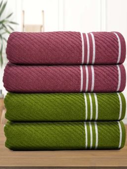 Athom Living - Diagonal Stripe Terry Large Bath Towel Multi-Color (Pack of 4)