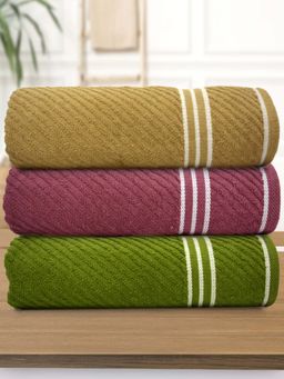 Athom Living - Diagonal Stripe Terry Large Bath Towel Multi-Color (Pack of 3)