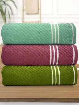 Athom Living - Diagonal Stripe Terry Large Bath Towel Multi-Color (Pack of 3)