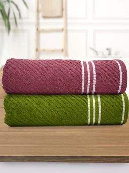 Athom Living - Diagonal Stripe Terry Large Bath Towel Multi-Color (Pack of 2)