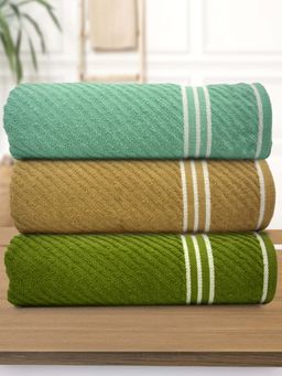 Athom Living - Diagonal Stripe Terry Large Bath Towel Multi-Color (Pack of 3)