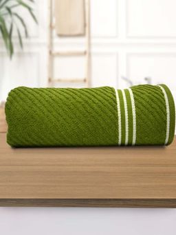Athom Living - Diagonal Stripe Terry Large Bath Towel Green