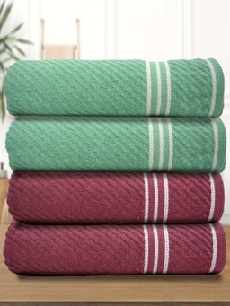 Athom Living - Diagonal Stripe Terry Large Bath Towel Multi-Color (Pack of 4)