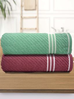Athom Living - Diagonal Stripe Terry Large Bath Towel Multi-Color (Pack of 2)