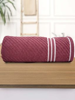 Athom Living - Diagonal Stripe Terry Large Bath Towel Purple