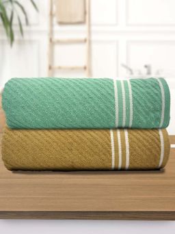 Athom Living - Diagonal Stripe Terry Large Bath Towel Multi-Color (Pack of 2)