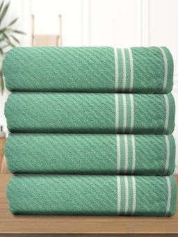 Athom Living - Diagonal Stripe Terry Large Bath Towel Green (Pack of 4)