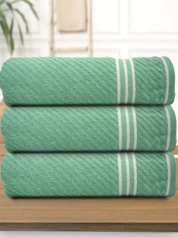 Athom Living - Diagonal Stripe Terry Large Bath Towel Green (Pack of 3)