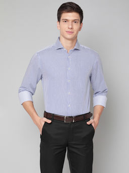 Bruun & Stengade - Blue Printed Cutaway Collar Shirt