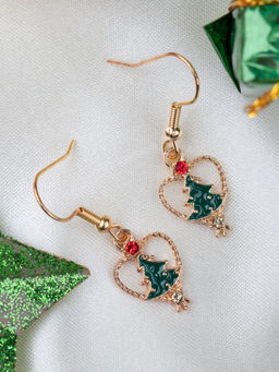 Arendelle - Christmas Gold Heart and Tree Drop Earrings