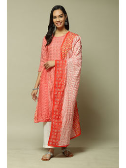 Biba - Womens Coral Printed Polyester Straight Suit (Set of 3)