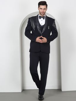 Aham-Vayam - Men's Navy Blue Jacket with Shirt, Waistcoat, Pant and Bow Tie