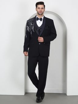 Aham-Vayam - Men's Navy Blue Jacket with Shirt, Waistcoat, Pant and Bow Tie