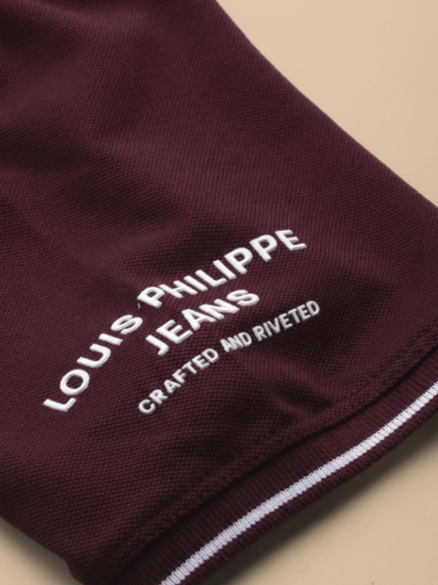 Buy Louis Philippe Men's Maroon Polo T-Shirt with Collar Tipping