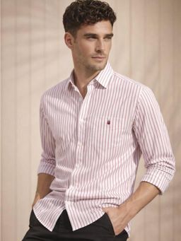 Louis Philippe - Mens Pink Stripe Easy Care Natural Stretch Slim fit Casual Shirt