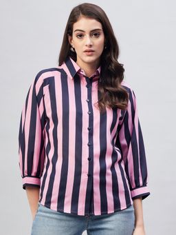 Carlton London - Women Casual Regular Fit Striped Regular Sleeves Spread Collar Shirt