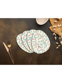 Space of Joy - Leafy Gala Design Premium Printed MDF Wooden Dining Table Mat Egg Shaped 4 Pieces