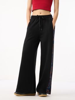 The Souled Store - Black Printed Wide Pure Cotton Trouser