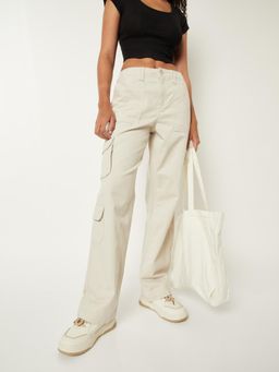 max - Beige Solid Regular Cotton Trouser