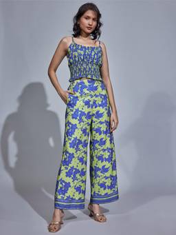 The Label Life - Blue Printed Regular Polyester Trouser