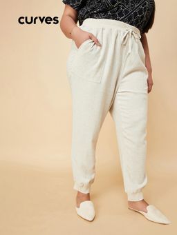 max - Beige Solid Regular Polyester Blend Trouser