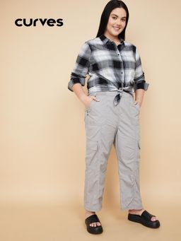 max - Grey Solid Regular Cotton Trouser