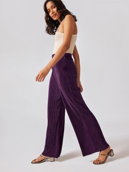 The Label Life - Purple Textured Regular Polyester Trouser