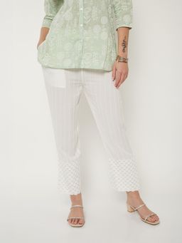 max - White Embroidered Regular Cotton Blend Trouser