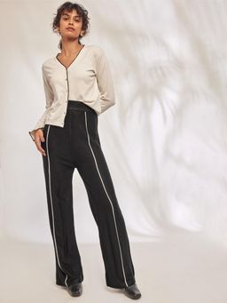 The Label Life - Black Self Design Slim Knitted Trouser