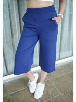 MLADA - Navy Blue Solid Regular Cotton Blend Capri