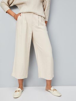 max - Beige Solid Regular Polyester Blend Trouser