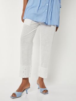 max - Off White Solid Regular Cotton Blend Trouser