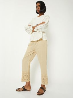 max - Beige Embroidered Regular Cambric Trouser