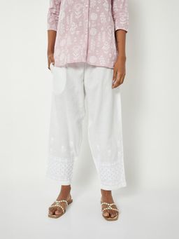 max - White Embroidered Regular Polyester Blend Trouser