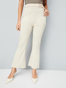 max - Beige Solid Regular Polyester Blend Trouser