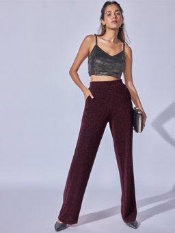 The Label Life - Maroon Textured Regular Polyester Trouser