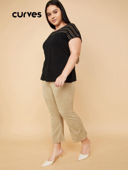 max - Beige Solid Regular Polyester Blend Trouser